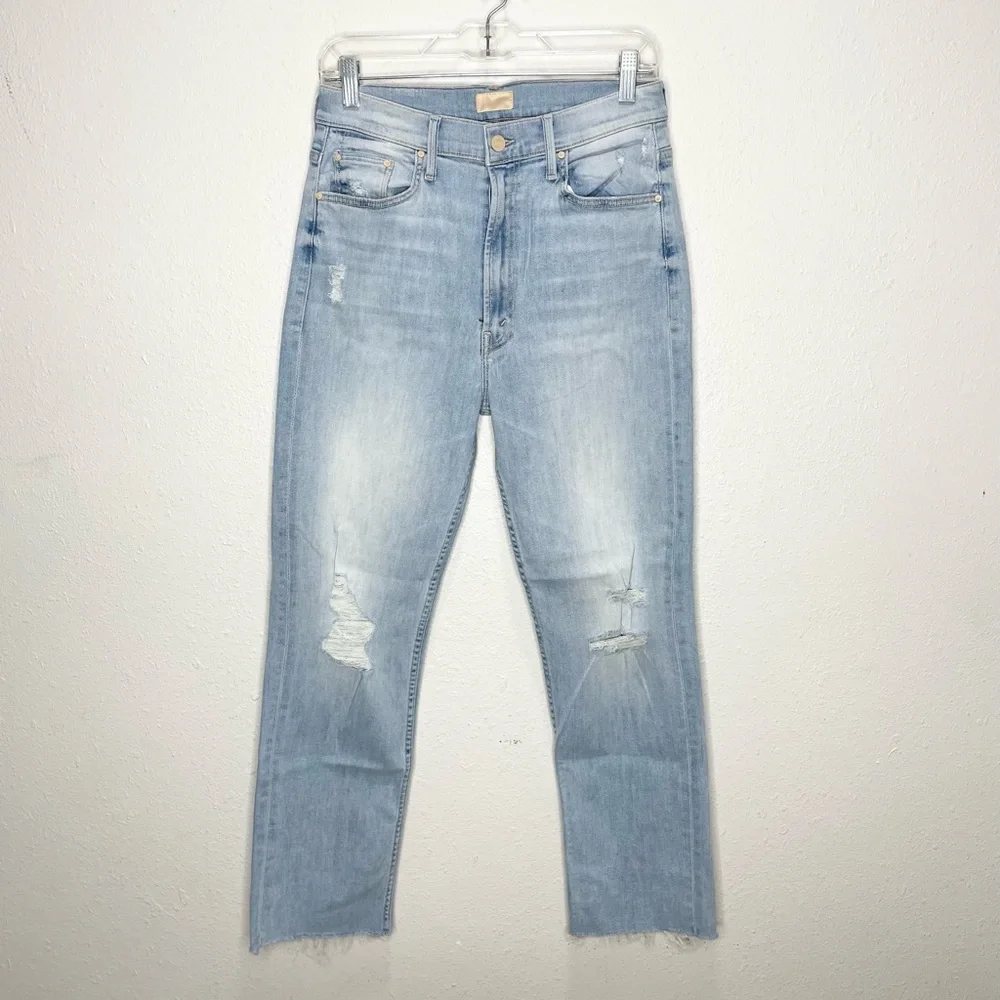 MOTHER Denim High Waisted Rider Ankle Fray In Island Afterhours 30 NWOT